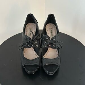 Miu Miu Black Leather Peep Toe Pumps